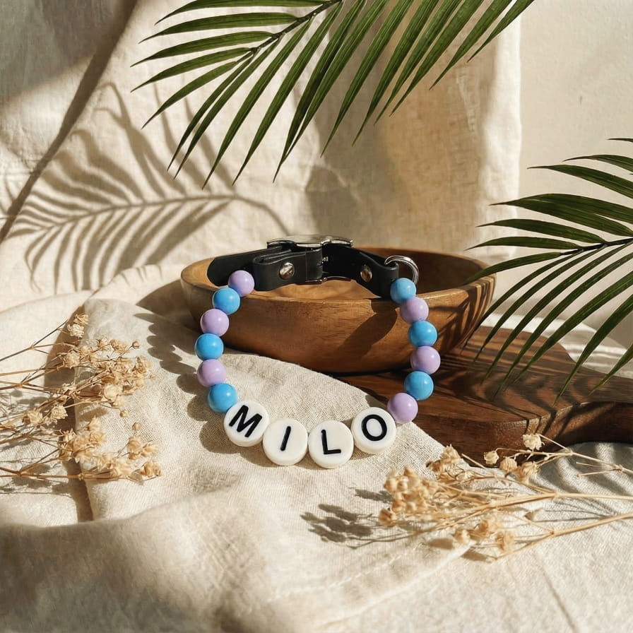 Collier unique pour chien avec son nom - Pastel Cloud
