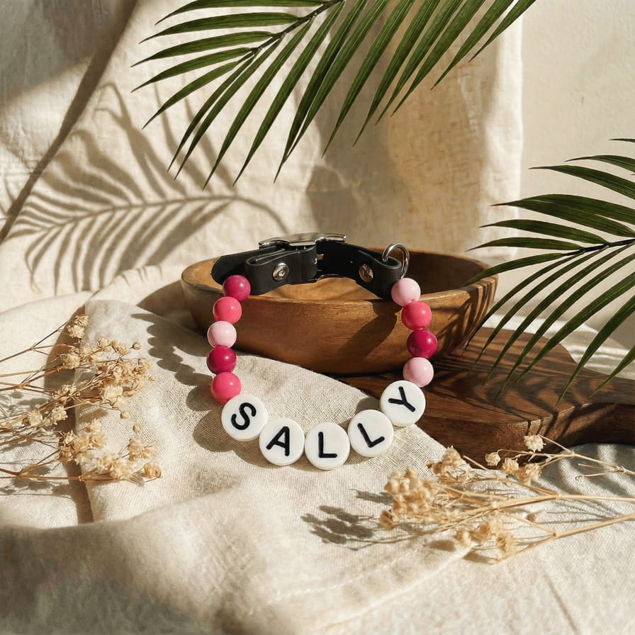 Collier unique pour chien avec son nom - Candy Pink